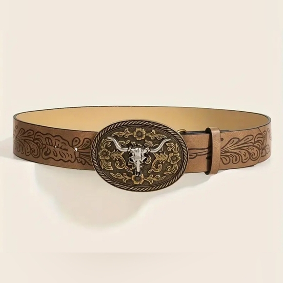 Cahuteee Brown Western Embossed Belt - Picture 2 of 4